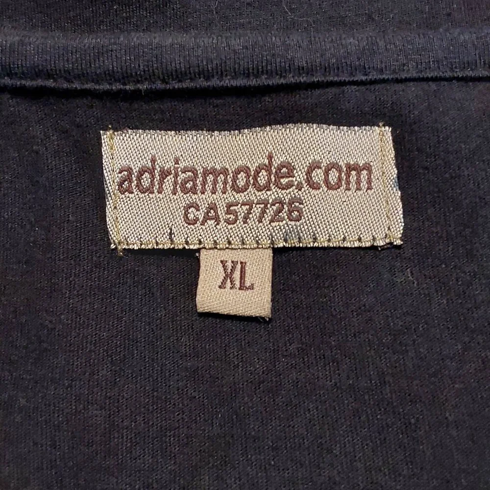 Adria Mode Organic Cotton Black w Mandalas Short Sleeve A-Line Boho Chic Dress M
